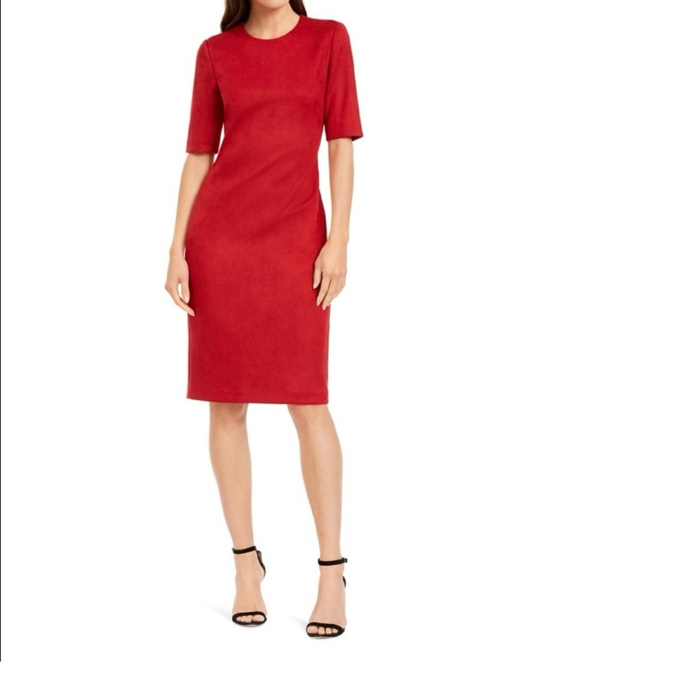 ANNE KLEIN Deep Red Midi Sheath  Dress
